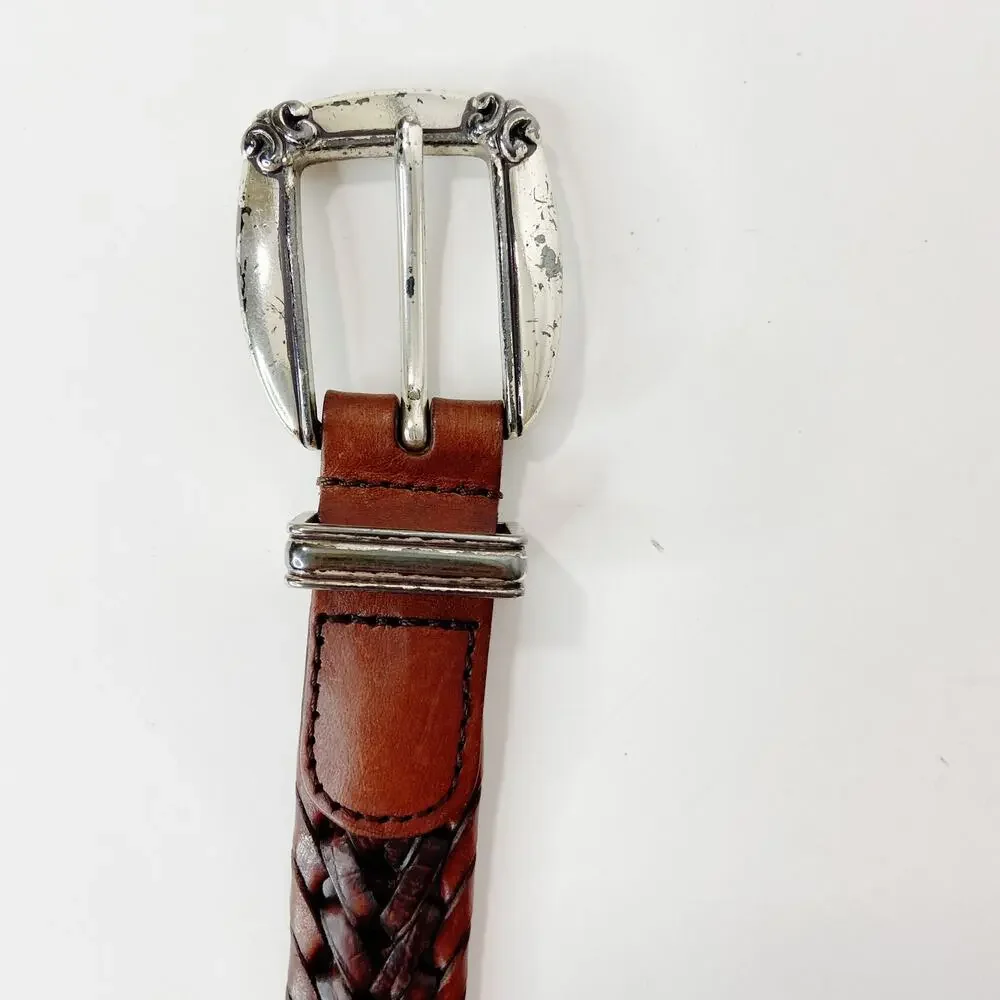 Fossil Brown Braided Belt with Silvertone Buckle Size Medium